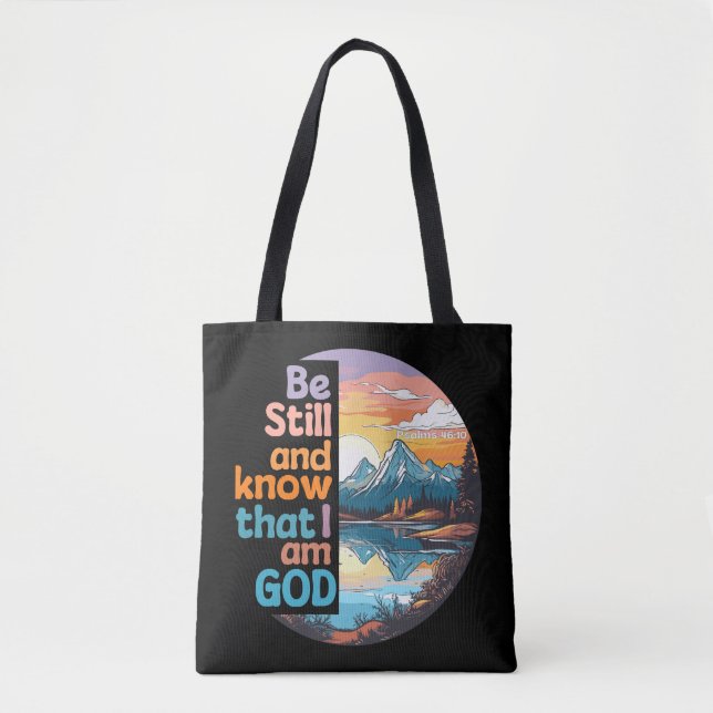 Tote Bag Soyez calme et sachez que je suis Dieu Bible Verse (Devant)