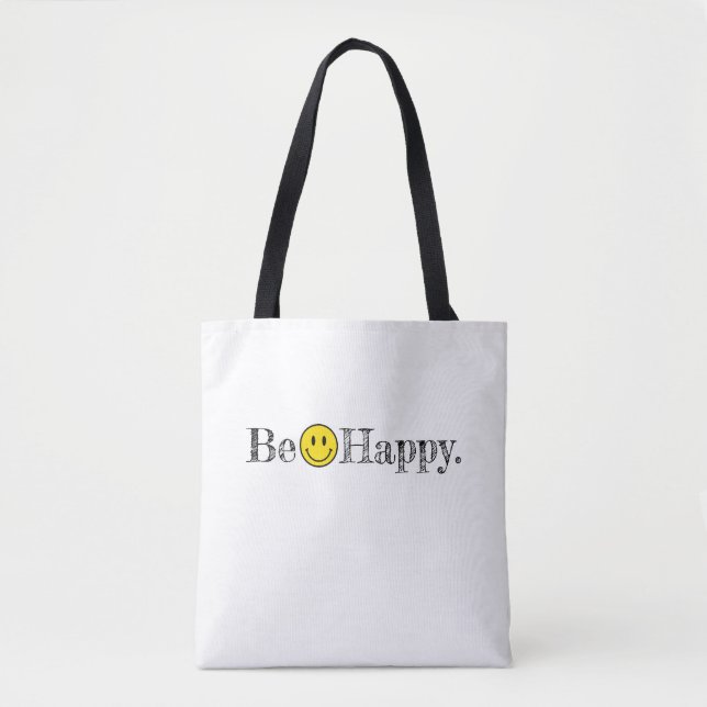Tote Bag Soyez heureux Typographie Smile Face Emoji Fun (Devant)