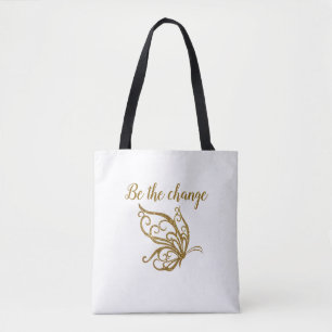 Tote Bag Soyez le Change Gold Butterfly Design