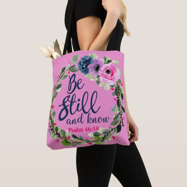 Tote Bag Soyez toujours et sachez le vers floral rose de (De près)