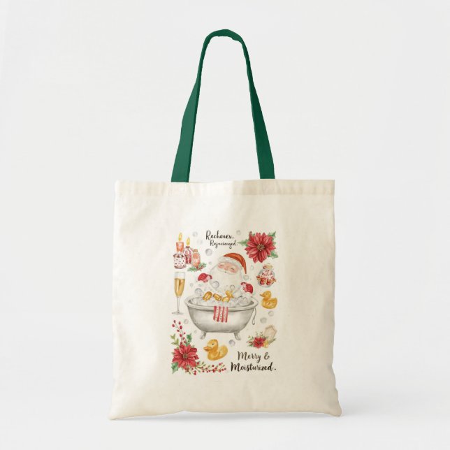 Tote Bag Spa Christmas themed with Santa Claus in bath tub (Devant)
