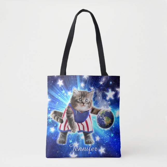 Tote Bag Space cat jouant au basket (Devant)
