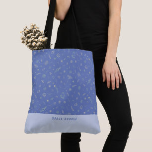 Tote Bag Space Doodle Lavande Bleu Nom Personnalisé