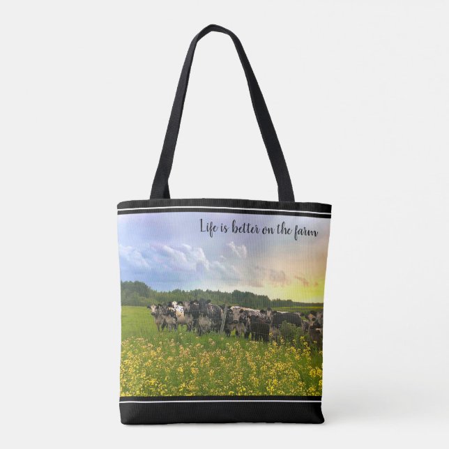 Tote Bag Speckle Park Cattle Under Rain Show, Sunset Sky (Dos)