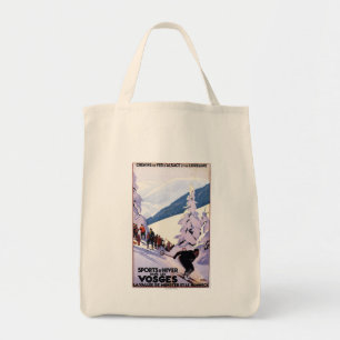Tote Bag Spectateurs observant l'affiche de skieur