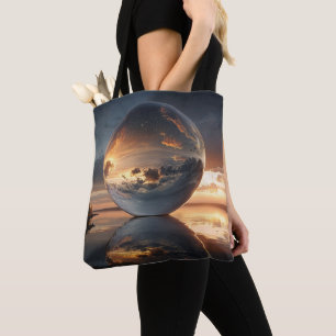 Tote Bag Sphère réfléchissante surréaliste avec des nuages 