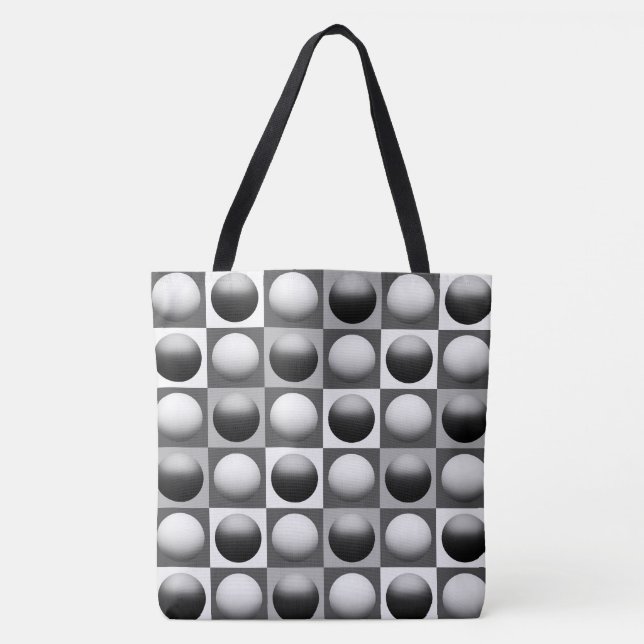 Tote Bag Sphères d'art pop, noir, blanc et gris / gris (Devant)