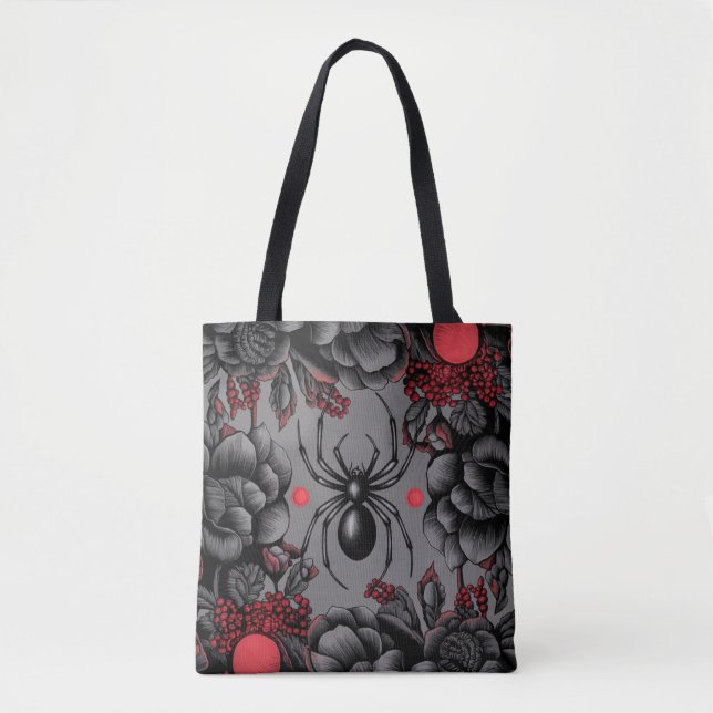 Tote Bag Spider Floral design style gothique (Devant)