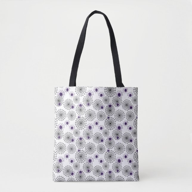 Tote Bag Spiderweb & araignées violettes Halloween Motif bl (Devant)