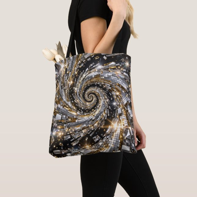 Tote Bag Spiral Vortex Disco Or Argent Et Or  (De près)