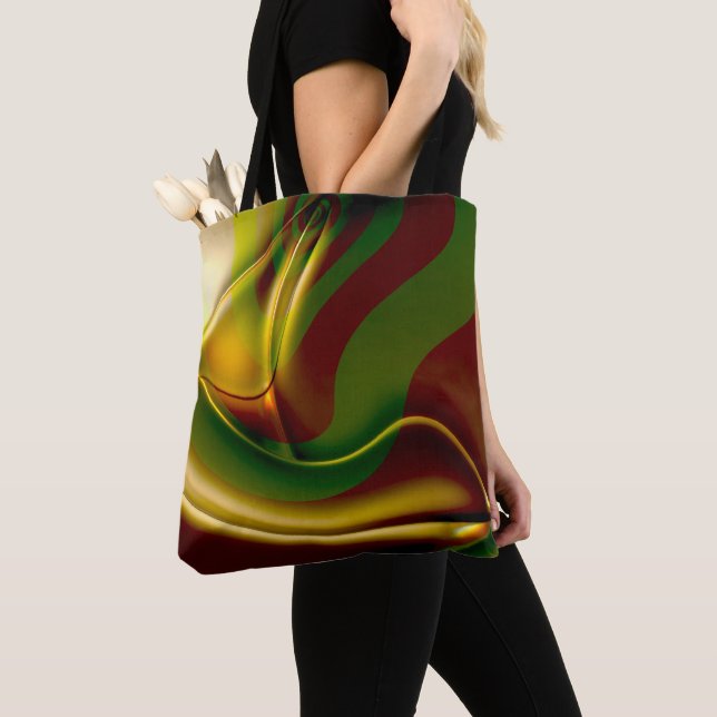 Tote Bag spirale courbée en vert sépia poli et gonflé (De près)
