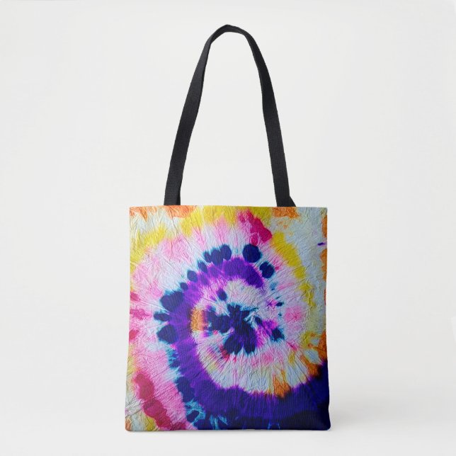 Tote Bag Spirale psychédélique. Teinture à tarte en tissu m (Devant)