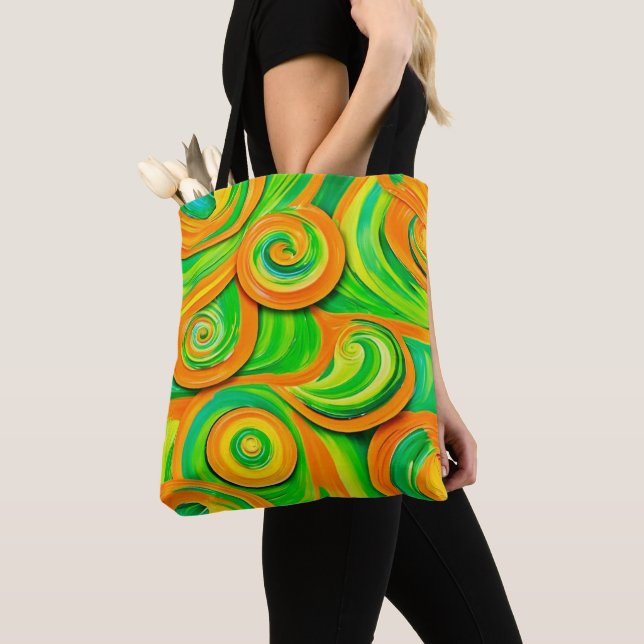 Tote Bag Spirale Verte et Orange (De près)