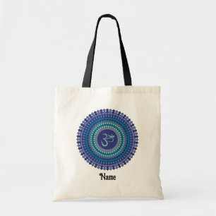 Tote Bag Spiritual Mandala Om Purple Aqua Blue Customized