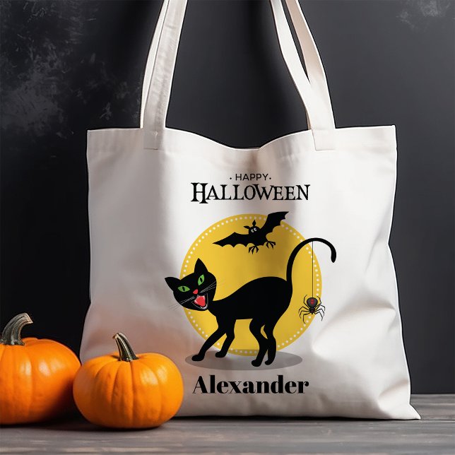 Tote Bag Spooky Black Cat and Spider Halloween (Créateur téléchargé)