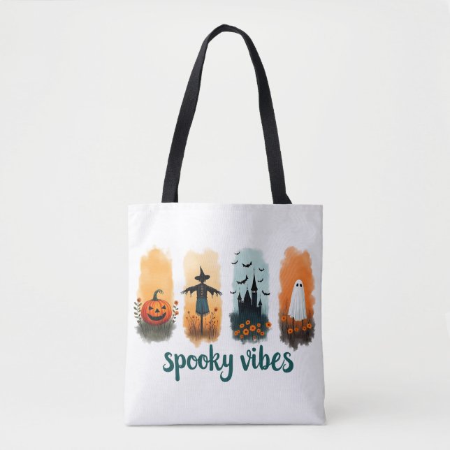Tote Bag Spooky Season, Vintage Halloween Ghost  (Devant)