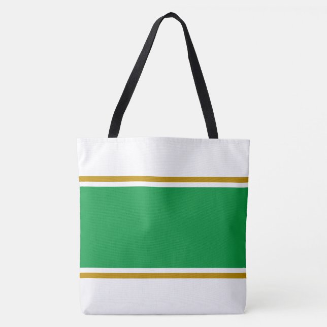 Tote Bag Sport Kelly Green Marron Rayures de Course Large (Devant)