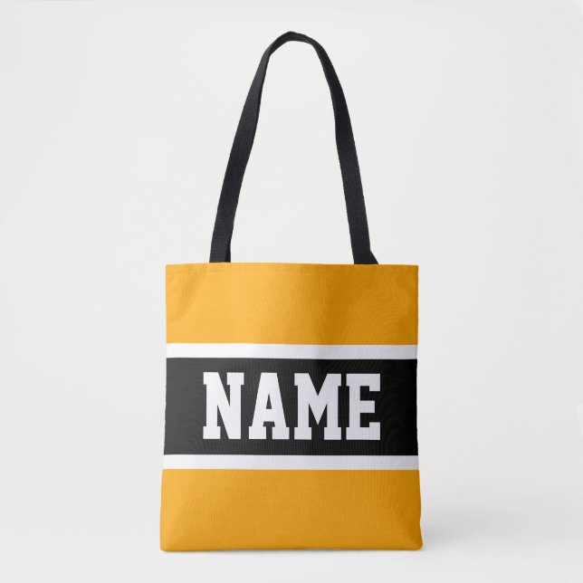 Tote Bag Sportif Gras brillant Jaune Noir Blanc Gris Texte (Devant)