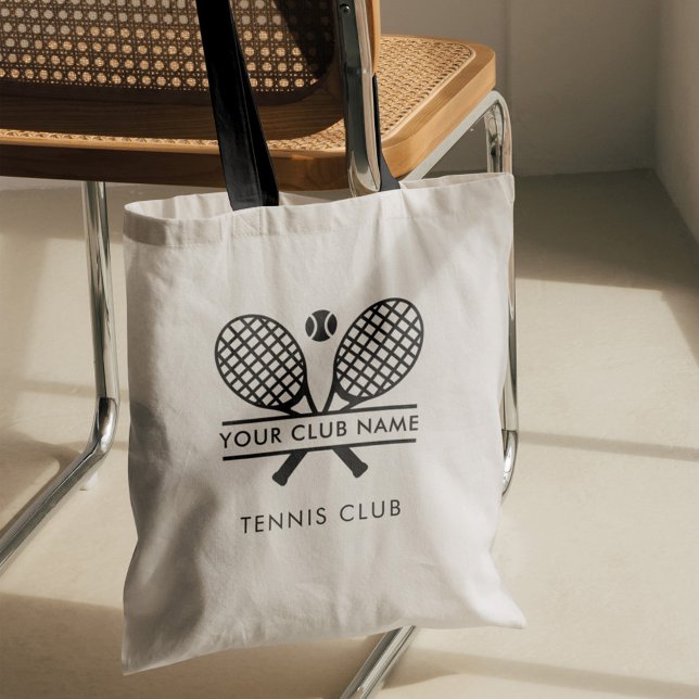 Tote Bag Sports Club Nom Équipe de tennis Black Swag Custom (Modern Tennis Club Membership Keepsake Custom Tote Bag with Black Handles)