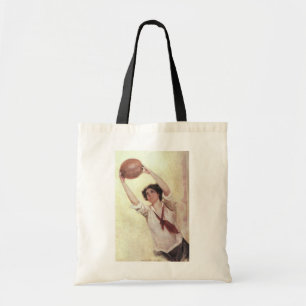 Tote Bag Sports Vintage, joueuse de basket-ball avec ballon