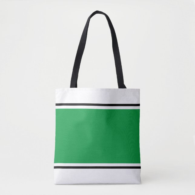 Tote Bag Sporty Bright Green Black Racing Stripes Sur Blanc (Devant)