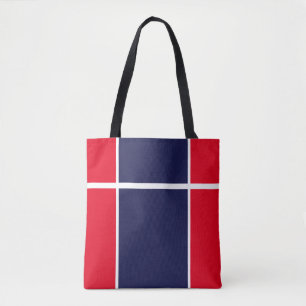 Tote Bag Sporty Bright Red White Navy Blue Racing Stripes