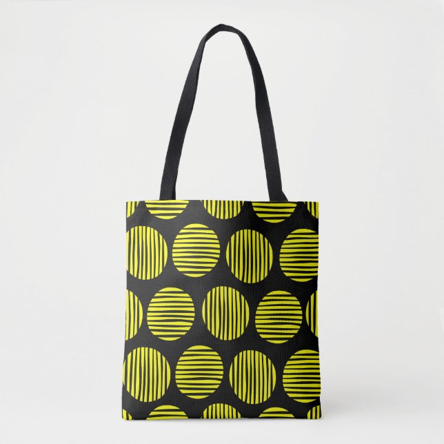 Tote Bag Spots Lined 190917 - Jaune sur Noir (Devant)