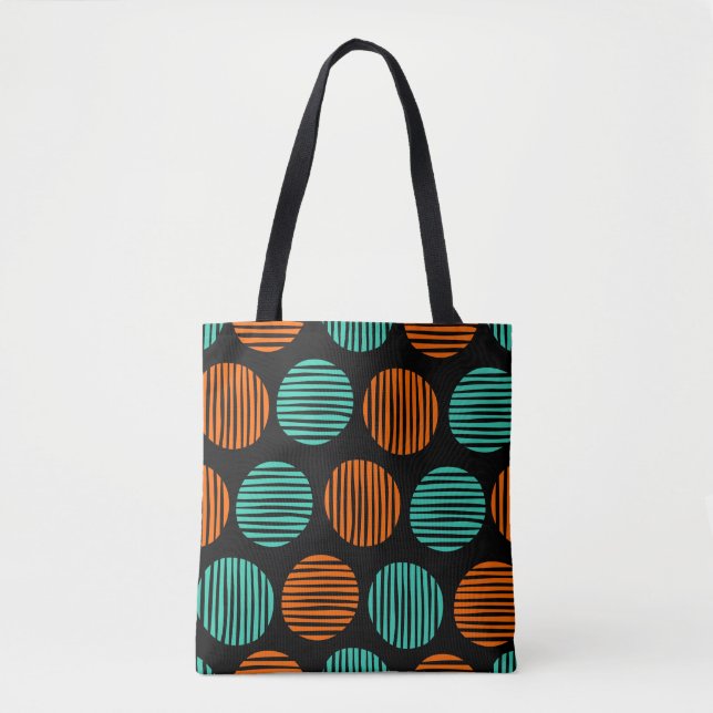 Tote Bag Spots Lined 190917 - Orange et Aqua sur Black (Devant)