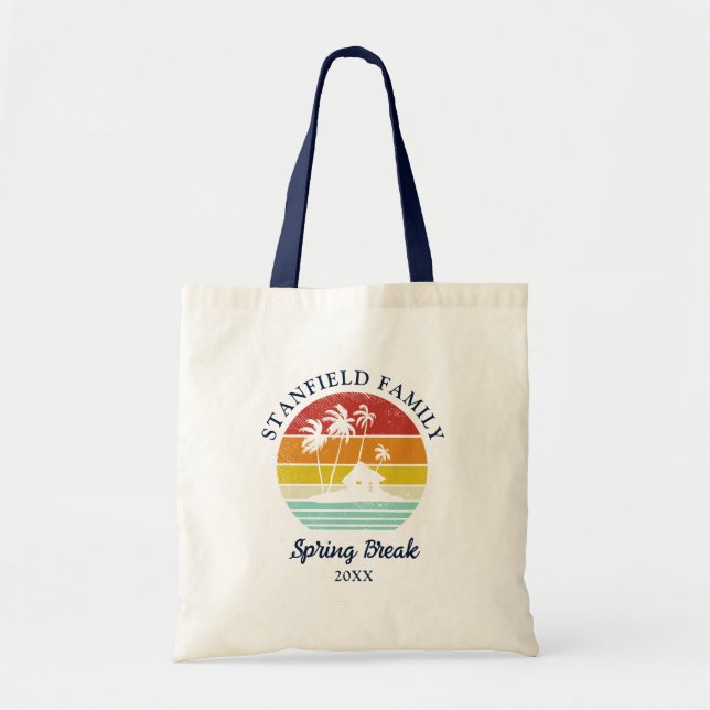 Tote Bag Spring Break Beach Hut Palm Trees Famille (Devant)