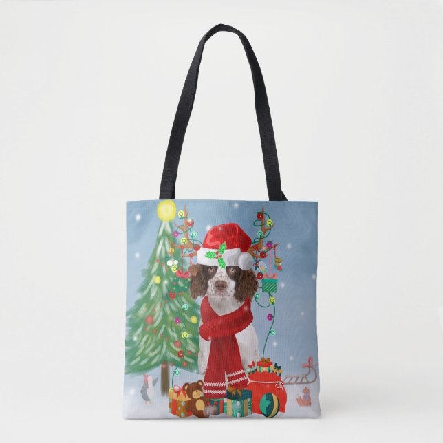 Tote Bag Springer anglais Spaniel chien avec cadeaux de Noë (Devant)