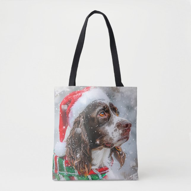 Tote Bag Springer Spaniel chien Noël Fête (Devant)