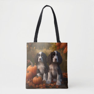 Tote Bag Springer Spaniel Chiot Automne Citrouille de plais