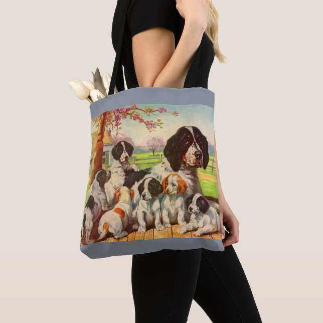 Tote Bag Springer spaniel maman et chiots imprimer (De près)