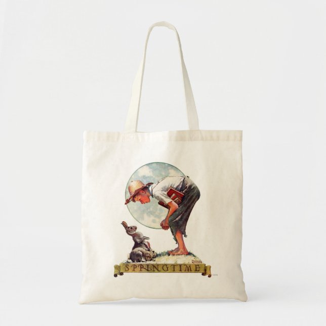 Tote Bag Springtime, garçon 1935 avec le lapin (Devant)