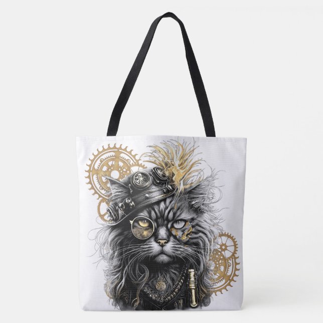 Tote Bag Spunky Paws Le Chat Steampunk Funky  (Devant)