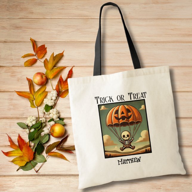 Tote Bag Squelette effrayant dans un parachute de citrouill (Créateur téléchargé)