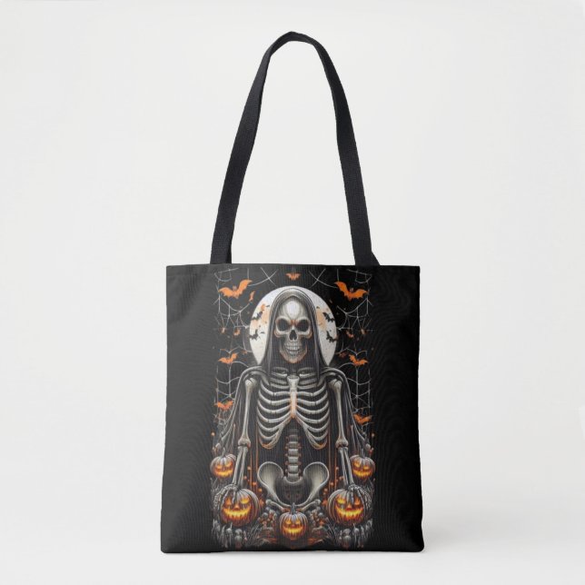Tote Bag Squelette éffrayant Grim & Halloween Citrouille br (Devant)