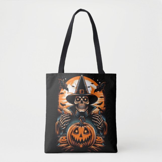 Tote Bag Squelette ensorcelant avec citrouille de Halloween (Devant)