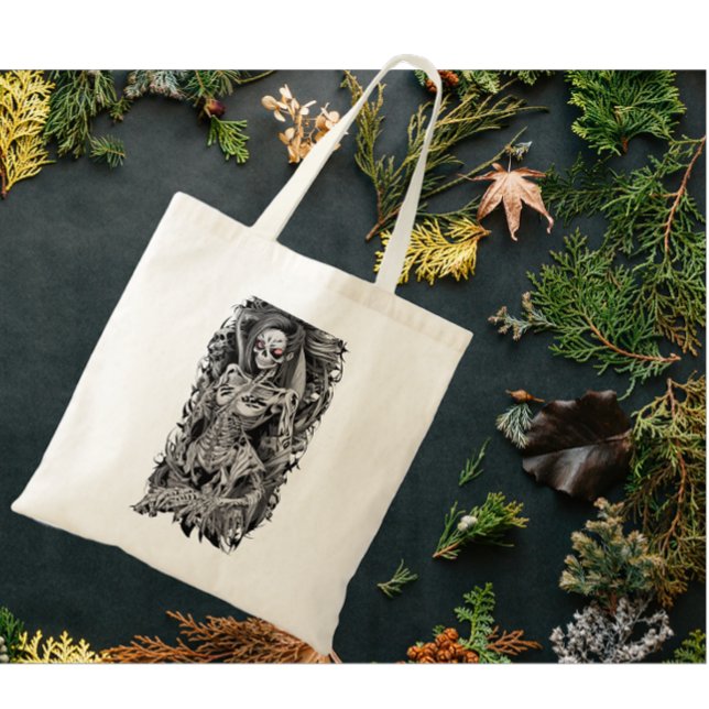 Tote Bag Squelette femelle d'Halloween orangé (Créateur téléchargé)