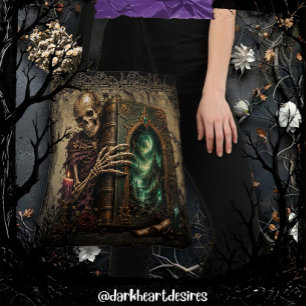 Tote Bag Squelette gothique avec grand livre