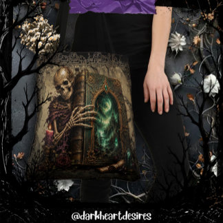 Tote Bag Squelette gothique avec grand livre