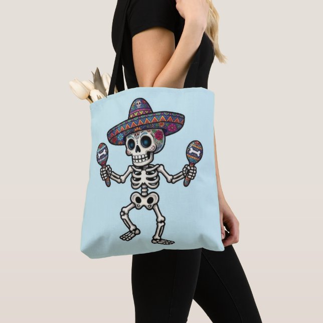 Tote Bag Squelette Mexicain Coloré (De près)