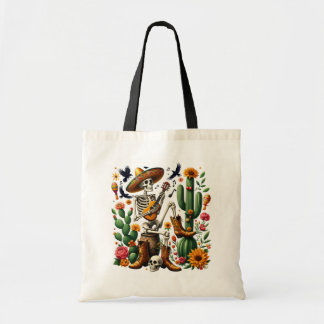 Tote Bag Squelette mexicain jouant de la guitare parmi les