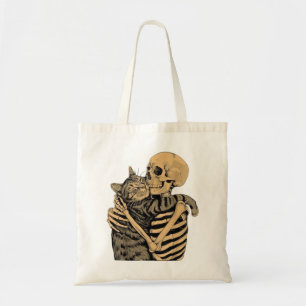 Tote Bag Squelette qui étreint un chat – Cadeau mignon pour