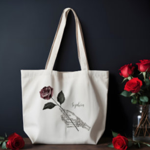 Tote Bag Squelette Rose main gothique Halloween Nom personn