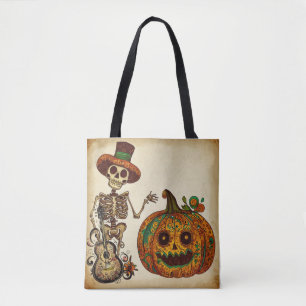 Tote Bag Squelette vintage/Jour de la citrouille de la fête