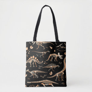 Tote Bag Squelettes de dinosaures, fossiles, motif vintage.