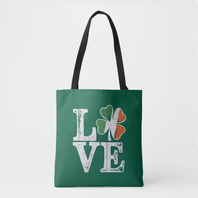 Tote Bag St Patrick Love Chance Irlande Trèfle Vert  (Devant)