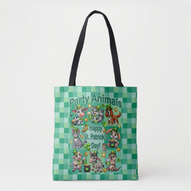 Tote Bag St. Patrick's Day Fun et adorable "Animaux de fête (Devant)