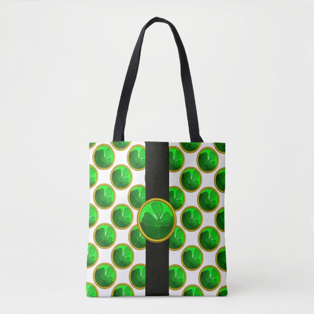 Tote Bag ST PATRICK'S DAY GREEN SHAMROCK GEMSTONE Blanc (Devant)